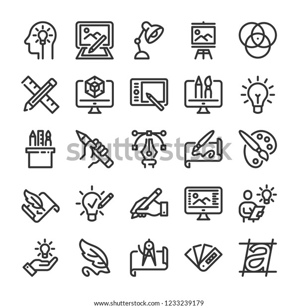 Design and drawing\
icons set. Line style