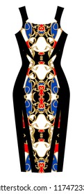 Design dress with golden baroque elements. 