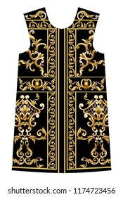 Design Dress With Golden Baroque Elements. 