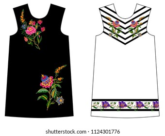 Design dress with Indian ethnic flowers. Vector illustration.