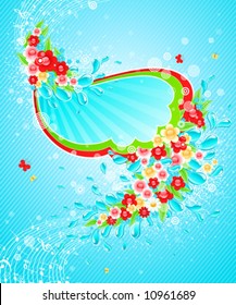 Design with drops and flowers. Vector illustration.