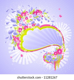 Design with drops and flowers. Vector illustration.