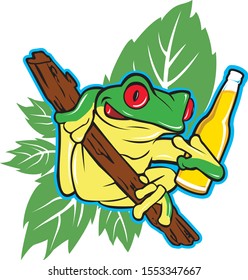 Design of a Drunken frog with a beer for printing or web