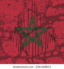 Design Earthquake banner Morocco September 8, 2023 with ground texture. Magnitude line background of flag Morocco. Grunge Square Poster Marrakech Earthquake. Vector illustration.