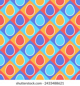 Design of Easter background. Seamless pattern with eggs and geometric shapes. Retro style.  Vector illustration