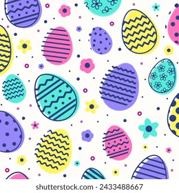Design of Easter background. Seamless pattern with ornate eggs. Panoramic header. Vector illustration