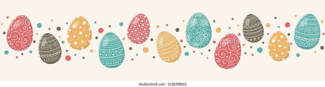 Design of Easter banner. Decorative eggs on white background. Vector