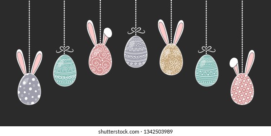 Design of an Easter decoration with decorative eggs with bunny ears. Vector