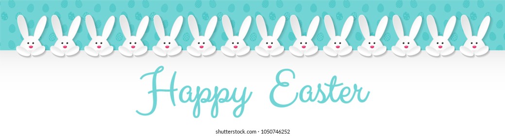 Design of Easter decoration with paper cut bunnies and wishes. Vector.