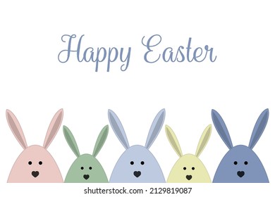 Design of an Easter greeting card with colourful rabbits. Vector