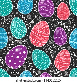 Design of an Easter pattern with colorful eggs. Vector