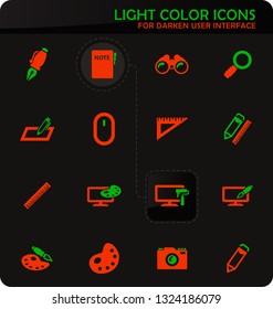 Design easy color vector icons on darken background for user interface design