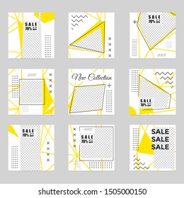 Design of editable social network post templates. for marketing on social media. frames, stories in puzzles, backgrounds, banners, vector illustration elements