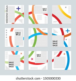 Design of editable social network post templates. for marketing on social media. frames, stories in puzzles, backgrounds, banners, vector illustration elements