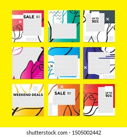Design of editable social network post templates. for marketing on social media. frames, stories in puzzles, backgrounds, banners, vector illustration elements