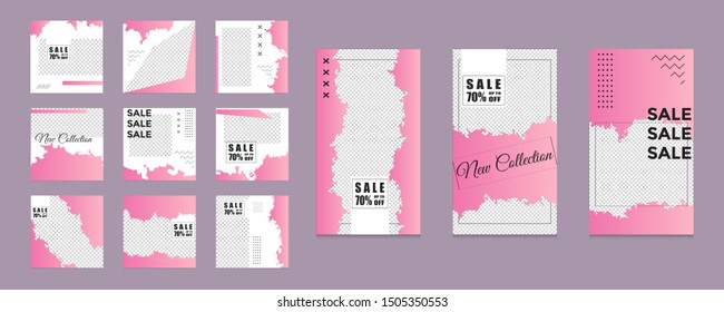 Design of editable social network post templates. for marketing on social media. frames, stories in puzzles, backgrounds, banners, vector illustration elements