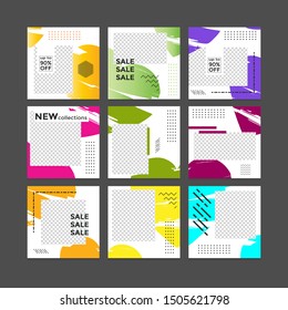 Design of editable social network post templates. for marketing on social media. frames, stories in puzzles, backgrounds, banners, vector illustration elements