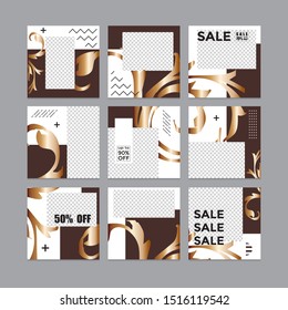 Design of editable social network post templates. for marketing on social media. frames, stories in puzzles, backgrounds, banners, vector illustration elements