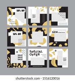 Design of editable social network post templates. for marketing on social media. frames, stories in puzzles, backgrounds, banners, vector illustration elements