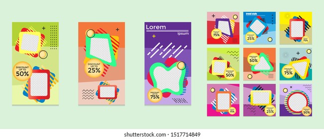 Design of editable social network post templates. for marketing on social media. frames, stories in puzzles, backgrounds, banners, vector illustration elements