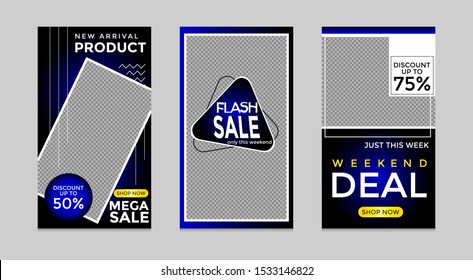 Design of editable social network post templates. for marketing on social media. Instagram frames, stories in puzzles, backgrounds, banners, vector illustration elements