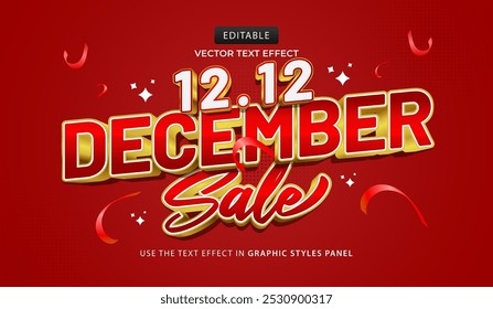 Design editable text effect, 1212 December Sale 3d cartoon vector illustration