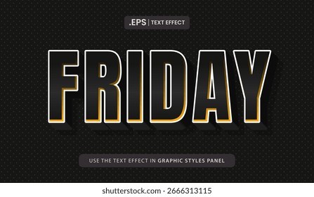 Efeito de texto editável de design, sexta-feira em negrito 3d com cor brilhante