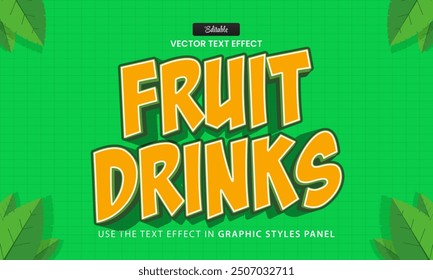 Design editable text effect, Fruit Drink 3d cartoon vector illustration