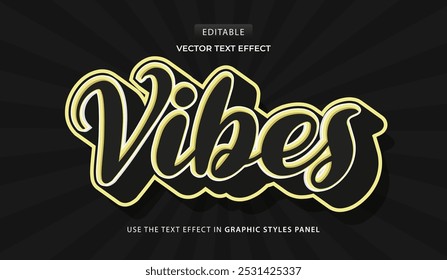Design editable text effect, Vibes 3d cartoon vector illustration
