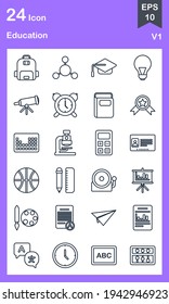 The design of the educational outline icon pack vector illustration, this vector is suitable for icons, logos, illustrations, stickers, books, covers, etc.