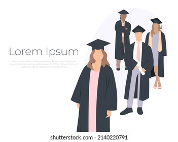 Design for educational poster, banner, flyer. Students' Day, Graduation. A group of students. Flat vector illustration isolated on white background