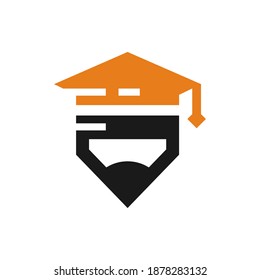 Design an educational or school or college logo. Vector graphics of a pencil and graduation cap