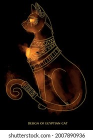 diseño de gato egipcio sobre fondo negro con humo de iluminación naranja