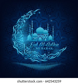 Design. Eid Al Adha Mubarak. Ramadan Greeting Card. Mosque Vector illustration. Islamic background. Holy Month. Eastern style. 