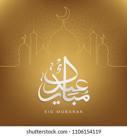 Design of Eid mubarak with line-style mosque