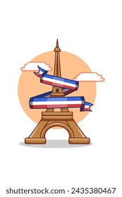 Diseño de la Torre Eiffel con la bandera de la cinta de dibujos animados