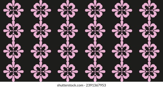 Design elegance floral wallpaper print Retro 60s style isolated black background. Flower seamless pattern vintage 50s aesthetic. Wrapping paper. Vector illustration can used t-shirt, textile print