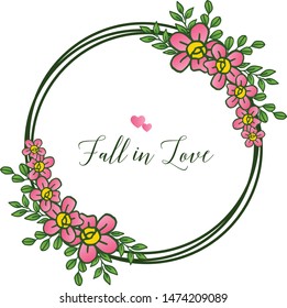 Design elegant of card fall in love, pink flower frame, element isolated on white background. Vector