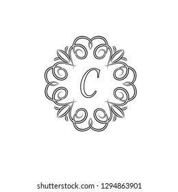 Design of elegant classical monogram for letter C. Decorative ornament. Business sign, monogram for restaurant, boutique, hotel, jewelry, emblem. Vector illustration