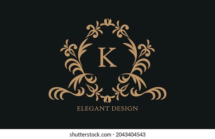 Design of an elegant company sign, monogram template with the letter K. Logo for cafe, bar, restaurant, invitation, wedding.