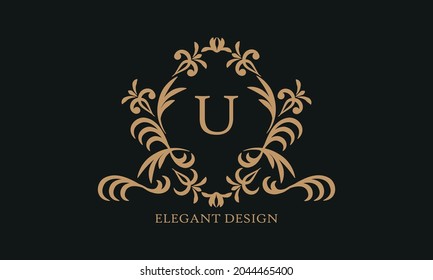 Design of an elegant company sign, monogram template with the letter U. Logo for cafe, bar, restaurant, invitation, wedding.