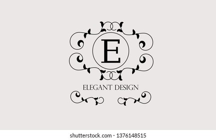 Design of an elegant floral monogram with the letter E. A sophisticated vectorial office sign, heraldry, restaurant, boutique.
