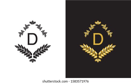 Design elegant floral monogram design template in one or two letters. Calligraphic ornament with letter D. Business sign, monogram identical to restaurant, boutique, hotel, emblem, jewelry.