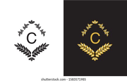 Design elegant floral monogram design template in one or two letters. Calligraphic ornament with letter C. Business sign, monogram identical to restaurant, boutique, hotel, emblem, jewelry.