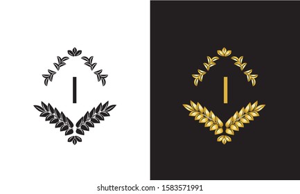 Design elegant floral monogram design template in one or two letters. Calligraphic ornament with letter I. Business sign, monogram identical to restaurant, boutique, hotel, emblem, jewelry.