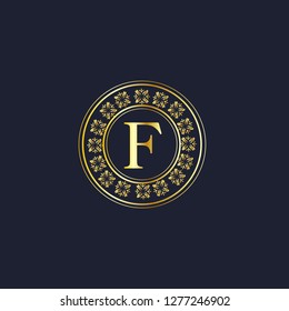 Design of an elegant monogram for the letter F. Round form of calligraphic elegant ornament. Business sign, monogram for restaurant, boutique, hotel, heraldry, jewelry. Vector illustration