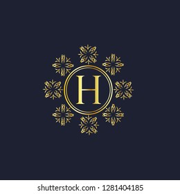 Design of elegant monogram for letter H. Classic round ornament. Business sign, monogram for restaurant, boutique, hotel, heraldry, jewelry. Vector illustration