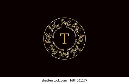 Design of elegant program with letter T. Exquisite, ornamental calligraphic logo of business sign, restaurant, royalty, boutique, cafe, hotel.