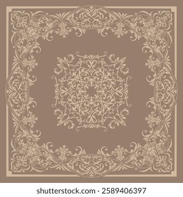 Design of elegant vector carpet print with filigree scrolls in victorian style