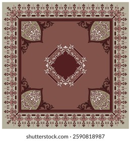 Design of elegant vector carpet print with filigree scrolls in victorian style